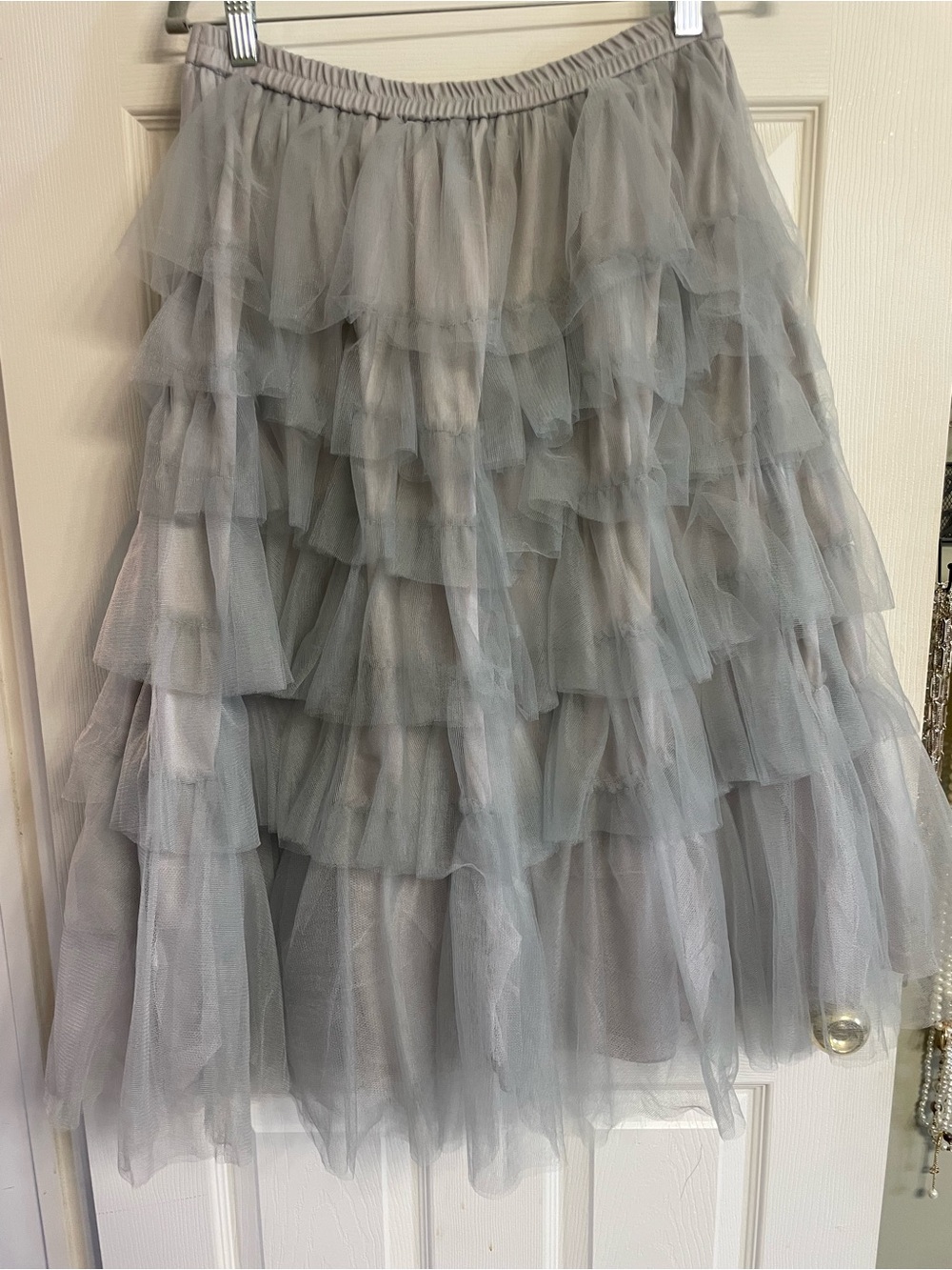 Women's Tiered Tulle Skirt in Light Gray